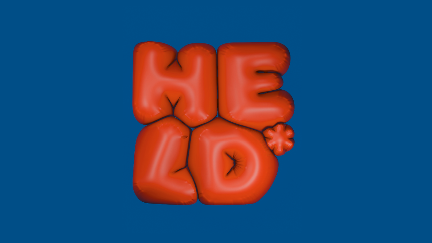 Four red letters appear against a blue background arranged in a square to form the word HELD* (HERO). 