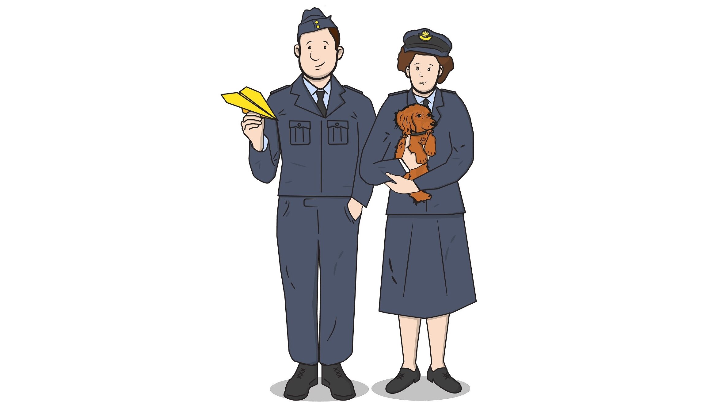 En la imagen aparecen los personajes de cómic Pat, George y el perro salchicha Dakota, que se pueden encontrar en las estaciones interactivas.